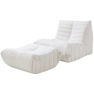 [en.casa] Bodensessel mit Fußhocker Kodsø 75x90x100 cm Mikrofaser Beige