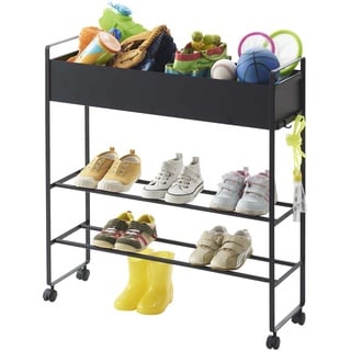 Yamazaki 5279 TOWER Aufbewahrungswagen mit Korb, schwarz, Stahl/Magnet Nylon, minimalistisch, 74.5(without casters:70) x 22 x 74.5 cm