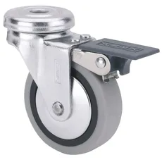 Alex B PGI Rolle mit Durchgangsbohrung und Bremse, aus gespritztem Gummi, Durchmesser 50 mm, Traglast 22 kg, Grau