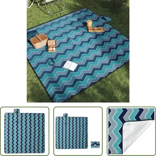 The Living Store Picknickdecke Faltbar Blau Wellenmuster 200x200 cm Samt - Dunkelblau