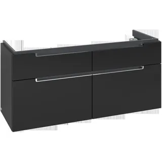 Villeroy & Boch Subway 2.0 Waschtischunterschrank, 4 Auszüge, Waschbecken mittig, 1287x590x449mm, A91710VL, Farbe: Black Matt Lacquer, Griff: chrom glänzend