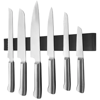 Poppstar Edelstahl Messer Magnetleiste 40cm mit extra starkem Magnet, schwarz, selbstklebend