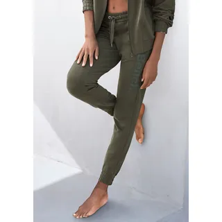 Homewearhose BENCH. LOUNGEWEAR, Damen, Gr. 52/54, N-Gr, grün (dunkelgrün), angeraute Sweatware, Obermaterial: 95% Baumwolle, 5% Elasthan, unifarben, Hosen Homewearhose, mit Reißverschluss Taschen, Loungeanzug, Topseller