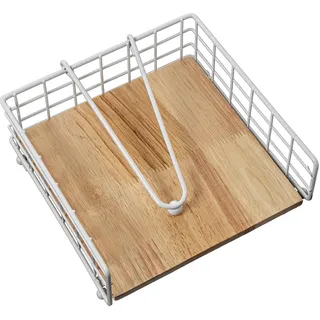 DRW Serviettenhalter aus Metall und Holz in Natur und Weiß, 19 x 19 x 7 cm