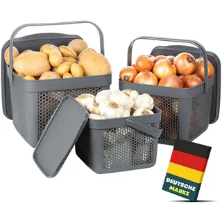 uandu Kartoffel Aufbewahrungsbox Küche 3er Set Zwiebeln, Knoblauch | Mit Deckel, Belüftungslöcher, Stapelbar, Für Küche, Bad & Haushalt