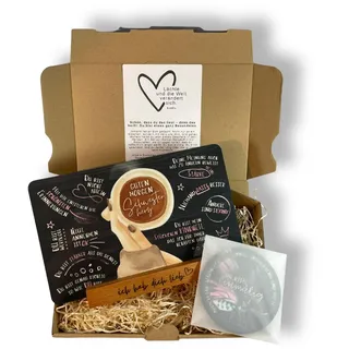 Frühstücksbrettchen Geschenkset „Guten Morgen Schwesterherz“ – Einmalig | Geschenk für Schwester, Frühstücksbrettchen mit Untersetzer und Halter, Geburtstag, Weihnachten, liebevolle Botschaft