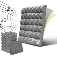 Akustikschaumstoff, 12 Stück Schaumstoff Pyramiden - Schallschutzmatte acoustic foam selbstklebend für Wand -Akkustikschaumstoffmatten(30 x 30 x 5 cm) (Gray)