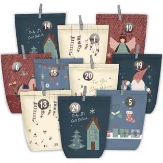 Adventskalender zum Befüllen Papiertüten 24 Weihnachtskalender Blau Selbst Basteln - Blau