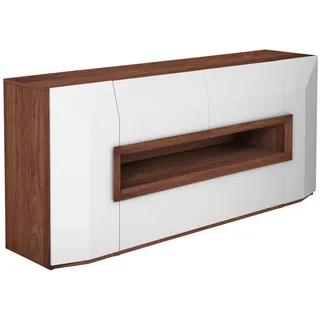 Ambiente Sideboard , Weiß, Nussbaumfarben , Holz, Holzwerkstoff , Nussbaum , furniert , 2 Fächer , 2 Schublade(n) Schubladen , 200x90x52 cm , Beimöbel erhältlich, stehend, in verschiedenen Holzarten erhältlich, in verschiedenen Größen erhältlich , Kleinmöbel, Kommoden, Sideboards