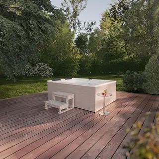 HOME DELUXE - Outdoor Whirlpool NIMBUS PURE– ohne Treppe und Thermoabdeckung - Maße: 190 x 140 x 70 cm- Inkl. Heizung, 18 Massagedüsen I Außen Whirlpool für 2 Personen - Weiß