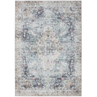 benuta Basic Waschbarer Teppich George - Blau 240x340 cm - Kunstfaser - Rechteckig & im Style: Vintage, Elegant, Retro - Pflegeleicht für Wohnzimmer