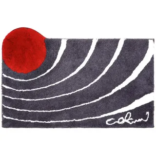 Grund Badteppich , Anthrazit , Textil , Wellen , rechteckig , 60x100 cm , Oeko-Tex® Standard 100, Made in Europe , rutschfest , Heimtextilien, Badtextilien, Badematten