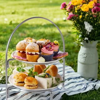 eGenuss teller Etagere 2 Etagen Edelstahl Serviergestell mit rutschfeste Füße - Spülmaschinenfest 2-stöckige Etagere für Teller