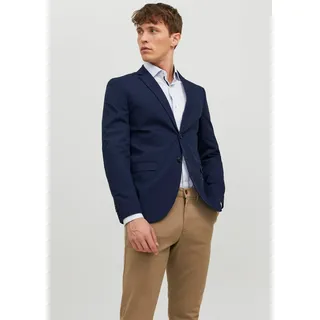 Sakko JACK & JONES "JPRFRANCO Blazer mit 2-Knopf-Form und extra schmalem Schnitt", Herren, Gr. 54, blau (schwarz navy), Web, Obermaterial: 78% Polyester, 17% Viskose, 4% Elasthan, 1% sonstige Fasern, unifarben, slim fit, 1-Knopf-Manschette, Sakkos Sakko, unifarben, modisch, slim fit, Kunstfaser