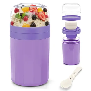IJIAMY Müslibecher to Go, Premium Qualitat Joghurtbecher to Go Kinder mit Löffel 520ML+250ML, Auslaufsicher Müsli to go Becher mit Soßenbox, Müslischale,Brotdose Lunchbox für Kinder & Erwachsene