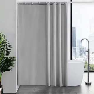 Furlinic Duschvorhang 180x220 Anti-schimmel Wasserdicht und Waschbar, Badvorhang in Badezimmer für Badewanne und Dusche, Textile aus Stoff Grau mit 12 Duschvorhangringe.