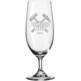 Leonardo Bierglas mit Gravur - Glück auf mit Schlägel & Eisen - Personalisiert mit Namen - Biertulpe Pils Glas zum Vatertag - Geschenk für Bergmänner - Geschenke für alle Zeche & Bergbau Männer