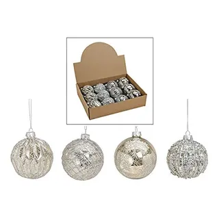 MC-Trend 12er Set edle Luxus Glas Weihnachtskugeln Ø 8cm Weihnachtsbaum Kugeln Christbaumkugeln Weihnachts Deko (Silber)