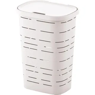 m home by mazzei mondex Wäschekorb aus Kunststoff, 55 l, Weiß, robuster Wäschekorb mit Deckel, 44 x 32,5 x 60,5 cm, ideal für Badezimmer, Waschküche, Schlafzimmer