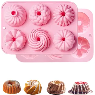 Fonyiunce 2 Stück Mini Gugelhupfform Silikon, 6 Mulden, Wiederverwendbar Kuchenform Klein Savarin Form, Antihaftbeschichted Backformen, für Muffins Brownies Pudding Gelee