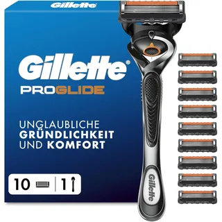 Gillette Fusion5 Proglide Rasierer Herren — Inkl. 1 Nassrasierer 10 Ersatzklingen mit Neuem Everglide Gleitstreifen für Noch Sanfteres Gleiten — Silber/Schwarz