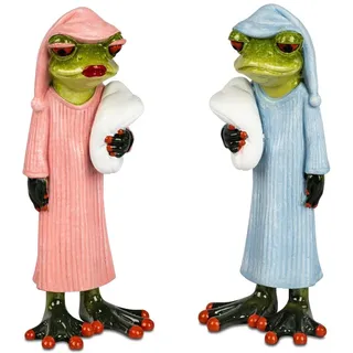 formano 2er Set Frosch Figuren lustige Schlafmütze - 17 cm handbemalt Kunststein Deko - Hochwertige Geschenkidee & humorvolle Indoor-Dekoration aus Froschhausen Wohnzimmer