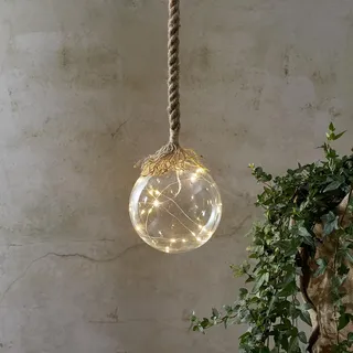 Star Trading Glaskugel "Jutta", 15 LED-Lichter, 15 cm Ø, 200 cm - Beige
