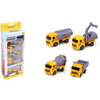 ENGINS DE CHANTIER - 4 Baustellen-LKW - Interventionsfahrzeuge - 022774-1/48 - Freilauf-Fahrzeug - Gelb - Kunststoff - Baustelle - Kinderspielzeug - Ab 3 Jahren
