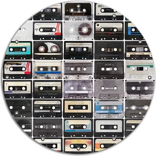 Wallario rundes Outdoor-Poster für Garten oder Balkon, Motiv Retro Kassetten, 90 cm Durchmesser - Braun