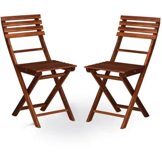 KHG Garten-Klappstuhl 2er Set aus Akazien-Echtholz mit hoher Rückenlehne, Balkonstuhl, wetterfest, klappbar, platzsparend, Outdoor, Dunkelbraun, 120kg belastbar