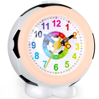 Juboos Kinderwecker ohne Ticken mit Schlummerfunktion und Nachtlicht, batteriebetriebener Lernwecker für Jungen und Mädchen, analoger Quarz-Wecker für Kinder