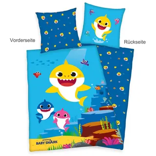 Herding Bettwäsche Baby Shark 135x200 cm + 80x80 cm - Blau