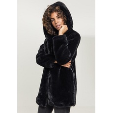 Bild von Ladies Hooded Teddy Coat aus Fake Kaninchenfell, Damen Mantel mit Kapuze und Seitentaschen, black, XL