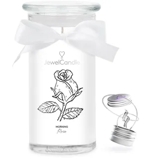 JuwelKerze Morning Rose Ohrringe Silber - große Schmuckkerze 80 Std - Duftkerze mit blumigem Duft - Kerze mit Schmuck - Geschenke für Frauen, Geburtstag