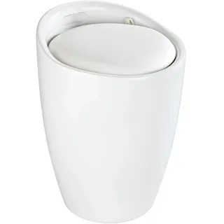 Wenko Badhocker Mod. Candy Weiß matt, Sitzgelegenheit, Hocker mit Stauraum für Badezimmer und Wohnzimmer, integrierter Wäschesammler, ABS-Kunststoff, BPA-frei, Fassungsvermögen 20 L, Ø 36 x 50,5 cm