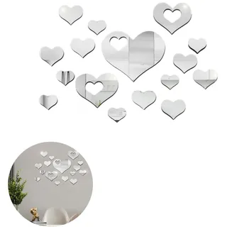 LEEQ 16pcs Wandsticker Spiegel Argent - Wandaufkleber Acryl Spiegel Wandtattoo DIY Spiegel Wandaufkleber Herz Dekoration Wandaufkleber Spiegel Effekt Wandsticker für Die Heimdeko
