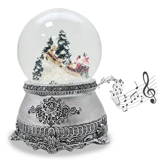 Weihnachts-Schneekugel mit Musik | Weihnachtsmann | B: 10 cm | 20308 | Breite: 10 cm, Höhe: 14 cm | Zinnoptik | Winterlandschaft verschneite Berge | Schüttelkugel Weihnachtsdekoration | mit Musik