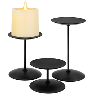 LdawyDE Kerzenständer Metall 3er, Kerzenhalter für Stumpenkerzen, Schwarz | Tablett-Form, Vintage-Design, Robuste & Langlebige, Passt für Meisten Kerzen, für Dinner, Hochzeit, Halloween & Weihnachten