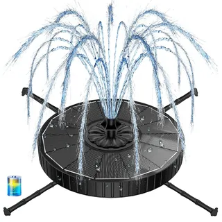 Solar Springbrunnen 3 Sprühhöheneinstellungen, Yzert 3.5W Solar Teichpumpe mit 2000mAh Batterie, 7 Effekte & 4 Rotierende Stäbe Solar Wasserpumpe, Solar Schwimmender Solarpumpe für Garten (Schwarz)