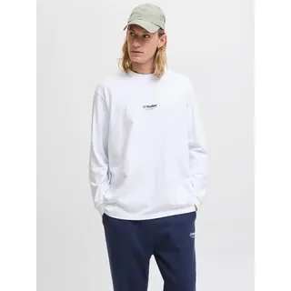 Langarmshirt JACK & JONES "JJESOHO TEE LS CREW NECK NOOS", Herren, Gr. XXL, weiß, Jersey, Obermaterial: 100% Baumwolle, bedruckt, relaxed fit hüftbedeckend, Rundhals, Shirts Langarmshirt