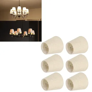 Tissting 6Pcs Leinen Kleine Lampenschirm, 5.5" E14 Stoff FassLampenschirm Beige Kronleuchter Lampenschirm Handgefertigte Boden Lichtschirme Lampenschirme zum Aufstecken für Schlafzimmer, Wohnzimmer