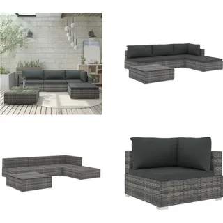 vidaXL 5 tlg. Garten Lounge Set mit Auflagen Poly Rattan Grau - Garten-Lounge-Set - Garten-Lounge-Sets - Gartensofa - Gartensofas - Grau