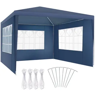 Tectake Pavillon Barinas 3 x 3 m inkl. Seitenteile Blau