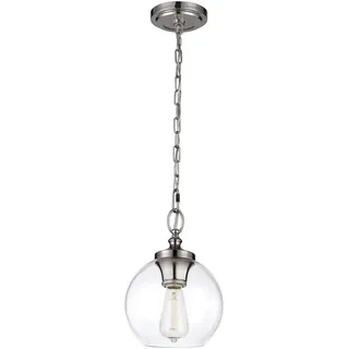 Elstead Lighting Hängeleuchte , Nickelfarben , Metall, Glas , 44.5 cm , Grüner Punkt, RoHS , Lampen & Leuchten, Leuchtenserien
