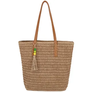 Mervokl Strandtasche Damen Geflochtene Tasche aus Papierseil mit Ledergriffen und Reißverschluss Große Beach Bag für Sommer Urlaub und Strand – Leicht & Stilvoll