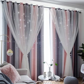 Freyamy Gardinen Rosa Grau Glänzend Sterne Vorhänge Blickdicht Kinderzimmer Halbtransparent H 160 X B 132cm Ösenvorhang 2er Set Mädchen Kindervorhänge Gardinen Verdunkelungsvorhang Wohnzimmer