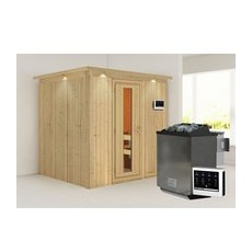 KARIBU Sauna »Rakvere«, inkl. 9 kW Bio-Kombi-Saunaofen mit externer Steuerung, für 3 Personen - beige