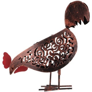 SOLUSTRE Huhn Figur LED Solarleuchten Hahn Dekofigur Solar Laterne Gartenleuchte Gartenlampe Metall Gartenstecker Gartenfiguren Garten Statue Skulptur Gartendeko Rost Stecker für Rasen Terrassen Deko