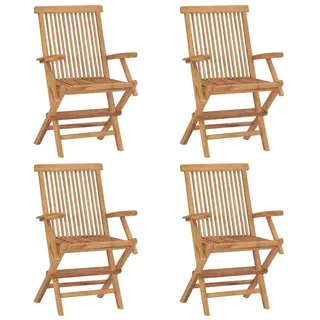 Gartenstühle mit Cremeweißen Kissen 4 Stk. Massivholz Teak - Creme, Bunt