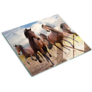 Tulup Glasplatte 60x52 cm Fünf Pferde , Sandfarben , Glas , 60x52 cm , Küchenzubehör, Schneidebretter